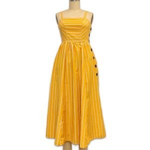 Like New Yellow Striped Sleeveless Dress smocked back xsmall cotton blend